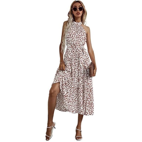 Sleeveless Halter Floral Print Dress - Picture 2 of 4